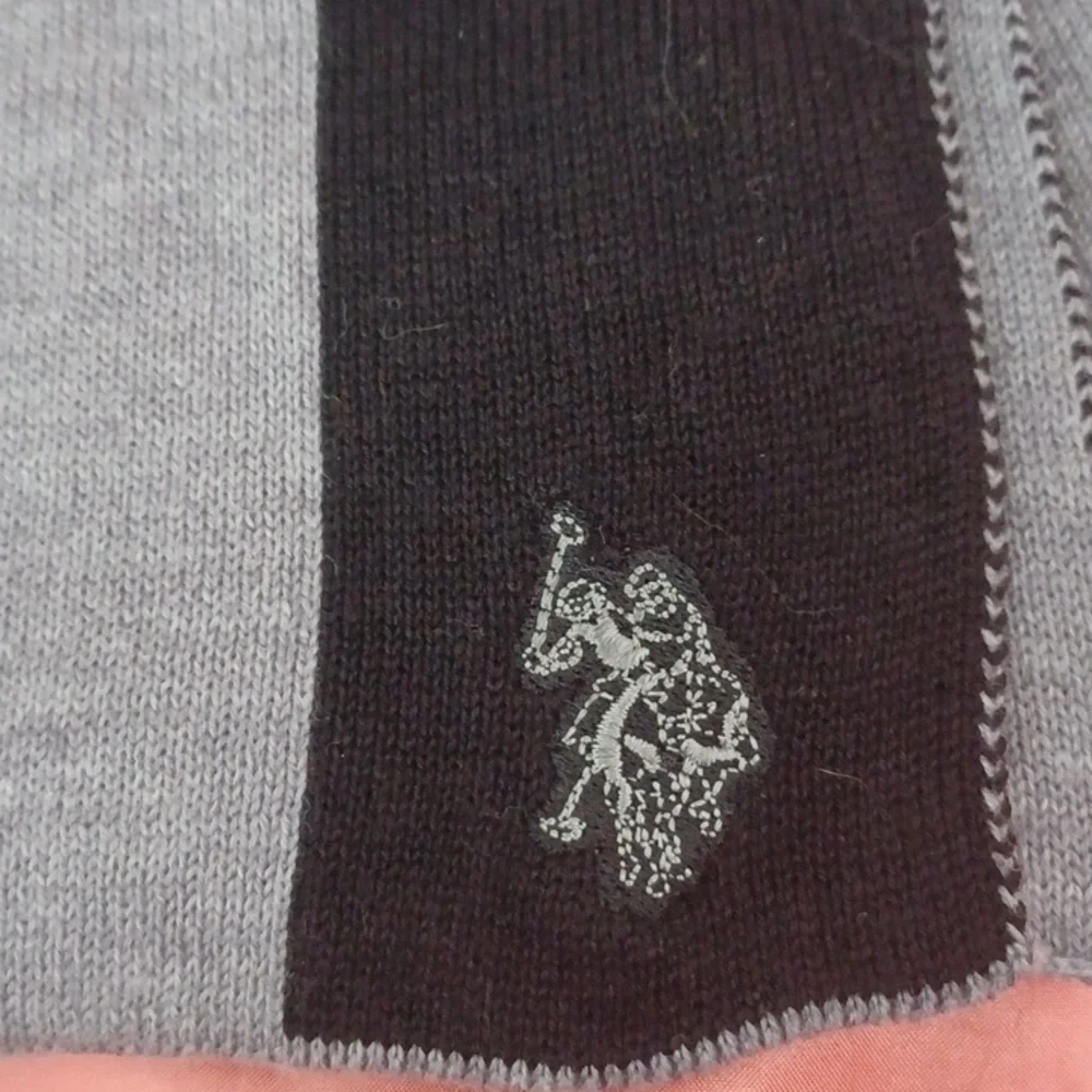 Polo Assn. Black & Grey Striped Knit Winter Scarf